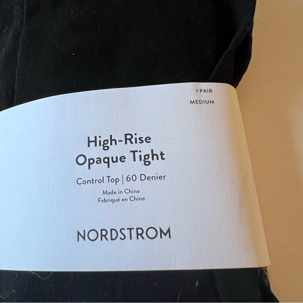 NORDSTROM HIGH-RISE OPAQUE TIGHTS CONTROL TOP BLACK SIZE MEDIUM NWT.